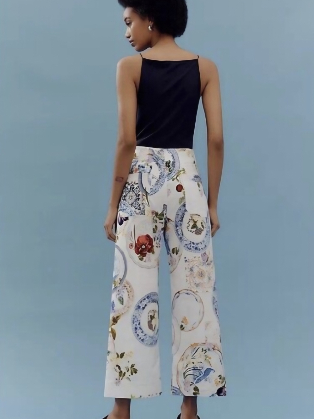 Anthropologie Colette Cropped Wide-Leg Pants Maeve Magic Fabric White Floral 26 - Picture 3 of 8